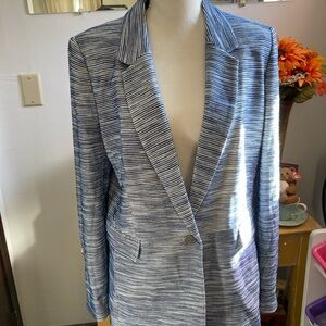 DKNY Navy and White Textured Blazer